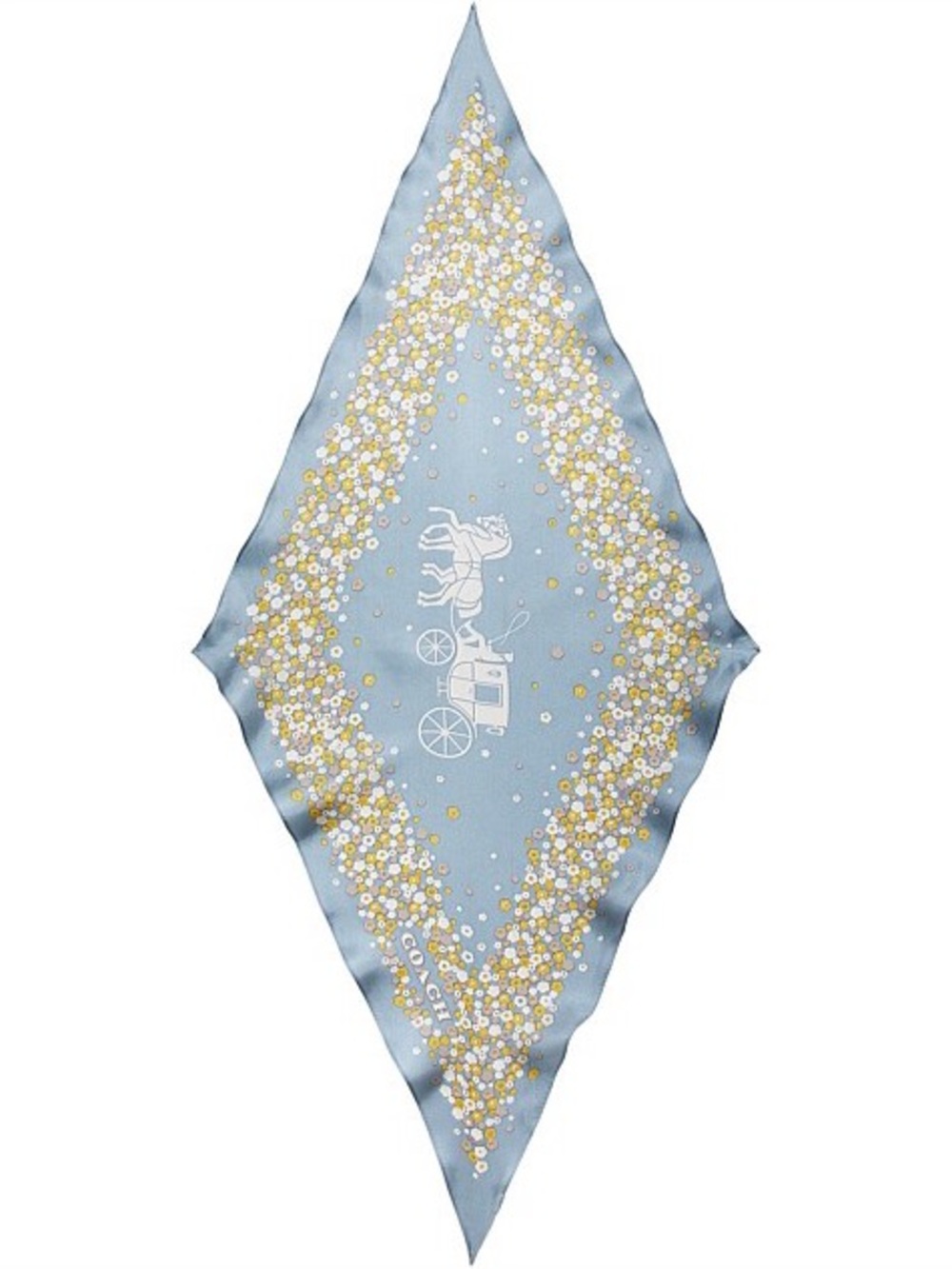 COACH Horse And Carriage Tea Rose Silk Diamond Scarf Denim Blue Floral
